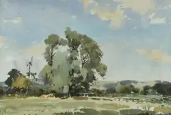 Landscape with tree by Edward Wesson, watercolor, sold Oct 2020