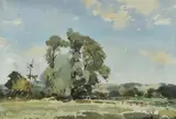 Landscape with tree by Edward Wesson, watercolor, sold Oct 2020