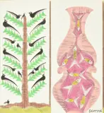 Birds in a tree and fish in a vaseWatercolourSigned lower right 17.5 x 16cm (6¾ x 6¼ in.)Provenance:From the Collection of the late Ian Mylles, East Sussex by Scottie Wilson, watercolor, sold Oct 2020