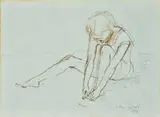 Girl touching toes by John Ward, 1984, drawing, sold Oct 2020