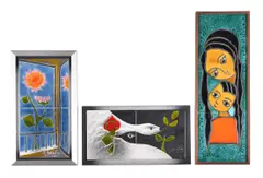 For Atelier Les Archanges by Gilbert Valentin, 1974, Ceramic three-tile picture, titled Mother and Child verso, further inscription, offered Oct 2020