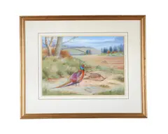 Pheasants in a landscape; Woodcock in a landscapeWatercolour, a pairBoth signed and dated 1981 lower rightEach: 38 x 52cm (14¾ x 20¼ in.) (2) by Richard Robjent, 1981, watercolor, offered Oct 2020