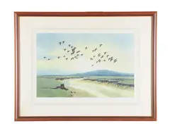 High Tide - Wild Swans by Peter Scott, pencil, sold Oct 2020