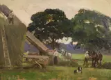Haymaking Surrey by George Leon Little, oil on board, sold Jan 2022