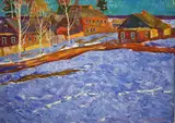 Houses in winteroil on cardsigned and dated '6952 by Yuri Matushevski, oil on card, sold Jan 2022