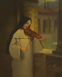 Nun playing a violin by Hermann Kaulbach, oil on canvas, sold Jan 2022