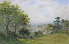 Extensive summer landscape by Roberto Angelo Kittermaster Marshall, watercolour, sold Jan 2022