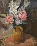 Still life of flowers in a jug by Eugène Mournaud, oil on canvas, sold Dec 2021