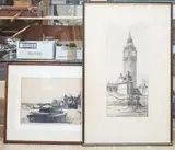 View of Big Ben by Johnstone Baird, etching, sold Dec 2021