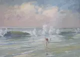 Woman on a beach by Dorothea V. Henderson, gouache, offered Dec 2021