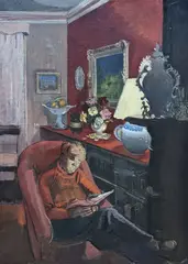 Interior with the artists son Peter, 76 x 55cm by Henry James Neave, oil on canvas, sold Dec 2021