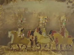 The Cavalry by Nigel Lambourne, oil on board, sold Dec 2021