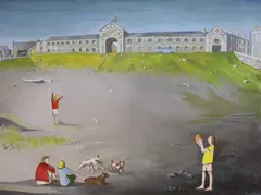 Children playing before a barracks by Mary Adshead, oil on canvas, sold Dec 2021