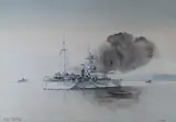 HMS Roberts, Sicily July 1942 by Eric Tuffnell, watercolour, sold Dec 2021