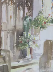 Church interior by Edward Wesson, watercolour, sold Dec 2021
