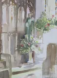 Church interior by Edward Wesson, watercolour, sold Dec 2021