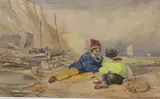 Fisherboys on the shore by George W. Hughes, 1809, watercolour, offered Dec 2021