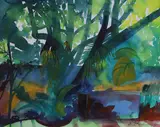 View of a garden wall 1995 by Jeremy Ramsey, watercolour, sold Dec 2021