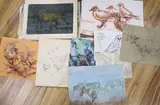 Folio of drawings and watercolours by Michael Cadman, watercolor, sold Dec 2021