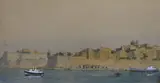 HMS London visiting Malta 1979 by Kenneth C. Holmes, watercolour, sold Dec 2021