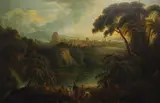 Italianate landscape with Roman figures in the foreground and a city beyond Oil on canvas signed and dated 1802, 90 x 136cm by J. Janvers, 1802, Oil on canvas signed and dated, sold Dec 2021