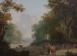Figures and cattle in a woodland gladeoil on wooden panelsigned17 by Pieter Gerardus van Os, oil on wood, sold Dec 2021