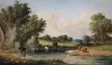 Cattle watering in a landscapeoil on wooden panelsigned and dated by Alfred Vickers, 1868, oil on wood, offered Dec 2021