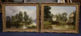 Anglers beside a mill pond and A riverside churchpair of oils on by Alfred Priest, oil, offered Dec 2021