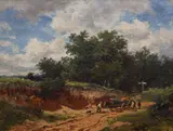 At Burrow's Cross, Surrey oil on board signed and dated 1895 20 x 25.5cm by Benjamin Williams Leader, 1895, oil on board, sold Dec 2021