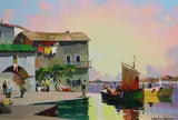 Dawn fishermen off the French coast at Cassis near St Tropez oil on canvas signed 50 x 75cm by Cecil Rochfort D'Oyly-John, oil on canvas, sold Dec 2021