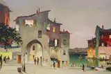 Mediterranean fishing village at duskoil on by Cecil Rochfort D'Oyly-John, oil on canvas, sold Dec 2021
