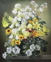 Iris, Tiger Lily etc by Gerald Cooper, oil on canvas, sold Dec 2021