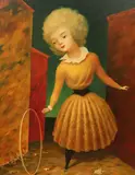 Girl with a hoopoil on boardsigned and dated 1959ex by Philip Campbell Curtis, 1959, oil on board, offered Dec 2021