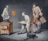 A young gentleman sketching from the antique, supervised by his drawing master Ink and watercolour on ivory Signed 12.5 x 14.5cm by Johann Christien Elin, Ink and watercolour on ivory, sold Dec 2021