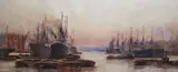 Sunset, Wapping Reach, London’ watercolour signed and titled 33 x 74cm by Frederick William Scarborough, watercolour, sold Dec 2021