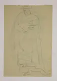 Standing figure wearing a long cloak by Henri Gaudier-Brzeska, watercolour, sold Dec 2021