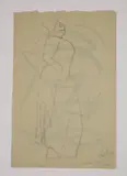 Standing woman in profile, an abstract sketch to verso, in green watercolour, charcoal on paper unframed, 14 x 21cms by Henri Gaudier-Brzeska, watercolour, sold Dec 2021