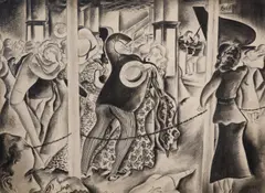 Figures on the dancing floor (SS Good Time) pencil and wash on paper signed and dated '31 28 x 37.5cm by Charles Tudor, pencil and wash on paper, sold Dec 2021
