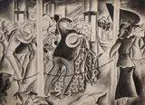 Figures on the dancing floor (SS Good Time) pencil and wash on paper signed and dated '31 28 x 37.5cm by Charles Tudor, pencil and wash on paper, sold Dec 2021
