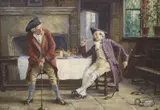 Georgian interior with golfers by Frank Moss Bennett, 1923, oil on canvas, sold Dec 2021