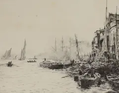 Old Limehouse by William Lionel Wyllie, etching, sold Dec 2021