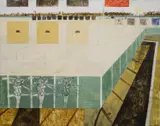 Rifle Range by David Holt, 1964, mixed media on board, sold Dec 2021