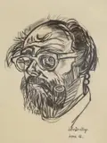 Self portrait by John Bratby, charcoal on paper, sold Dec 2021
