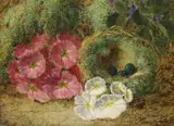 Still life of mossy bank and birds nest by Oliver Clare, oil on canvas, sold Dec 2021