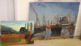 Paesaggio di Invillino Carnia by Mario Abis, oil on board, sold Dec 2021