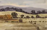 Oast houses and cornfield by Robert Tavener, watercolour, sold Dec 2021