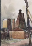 The Falcon Pottery, Stoke watercolour signed 54 x 38cm by Reginald George Haggar, watercolour, sold Dec 2021