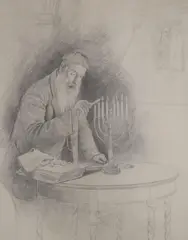 Chanukah by Charles Spencelayh, 1924, pencil, sold Dec 2021