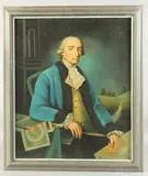 Portrait of a seated gentleman holing a piece of paper by Ken Rogers, oil on canvas, offered May 2023