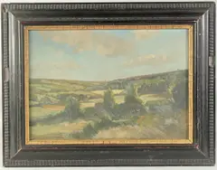 A view over fields by Henry Alfred Harris, oil on canvas, offered May 2023